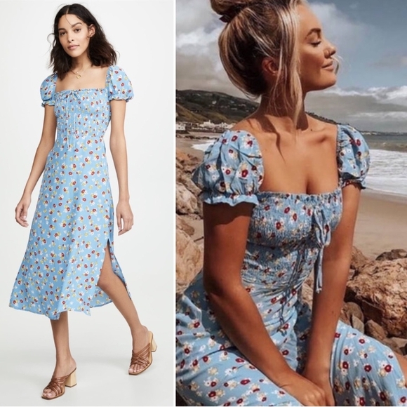 Faithfull the Brand Blue Floral Midi Dress - Picture 1 of 5